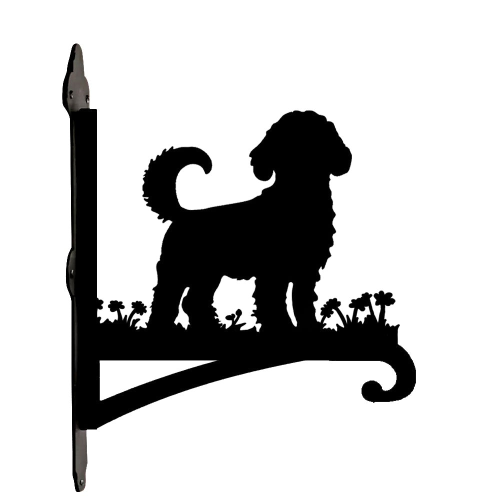 Bichon frise metal hanging basket bracket mounted on outdoor wall for plant decoration
