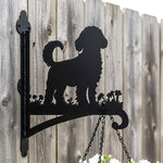 Bichon frise metal hanging basket bracket mounted on outdoor wall for plant decoration