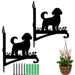 Bichon frise metal hanging basket bracket mounted on outdoor wall for plant decoration