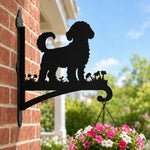 Bichon frise metal hanging basket bracket mounted on outdoor wall for plant decoration