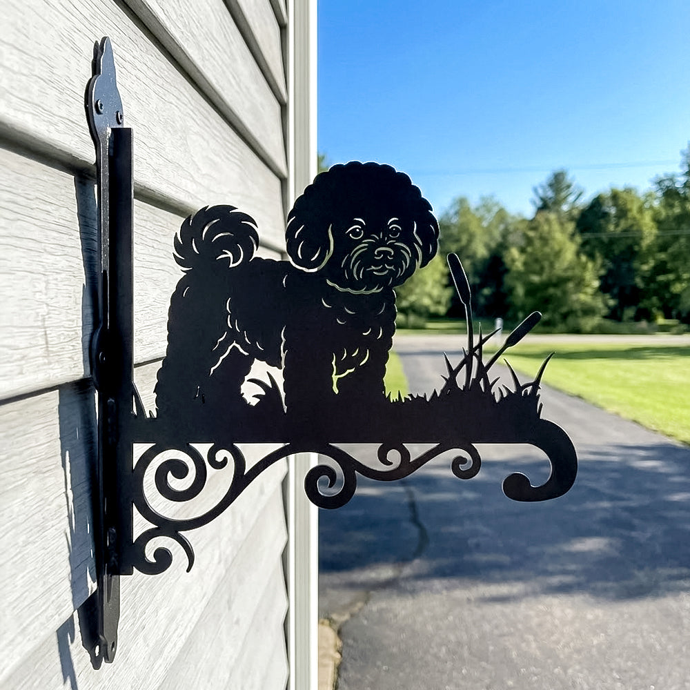 Bichon metal hanging basket bracket mounted on outdoor wall for plant decoration
