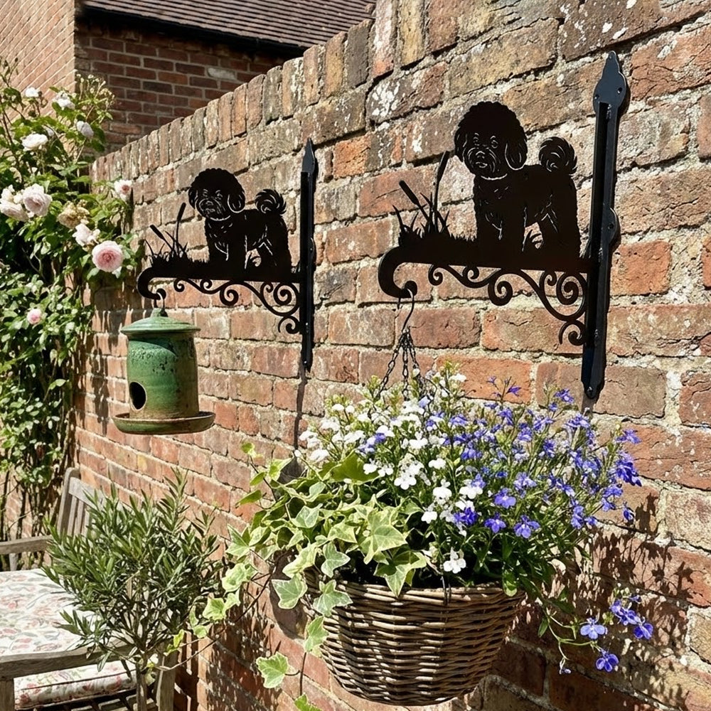 Bichon metal hanging basket bracket mounted on outdoor wall for plant decoration