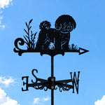 Bichon metal weather vane with directional arrows and mounting rod, outdoor roof and garden decoration