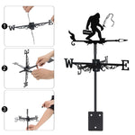 Bigfoot fishing metal weather vane with directional arrows and mounting rod, outdoor roof and garden decoration