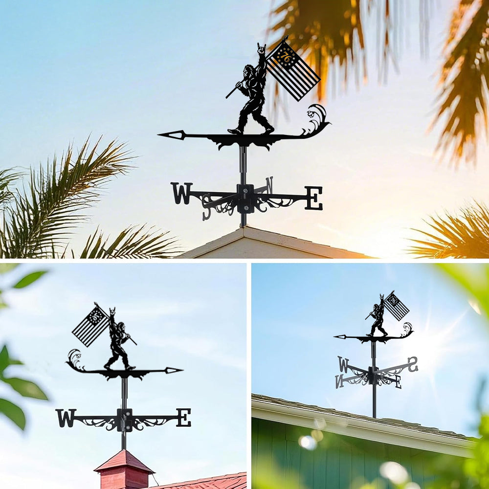 Bigfoot freedom flag metal weather vane with directional arrows and mounting rod, outdoor roof and garden decoration