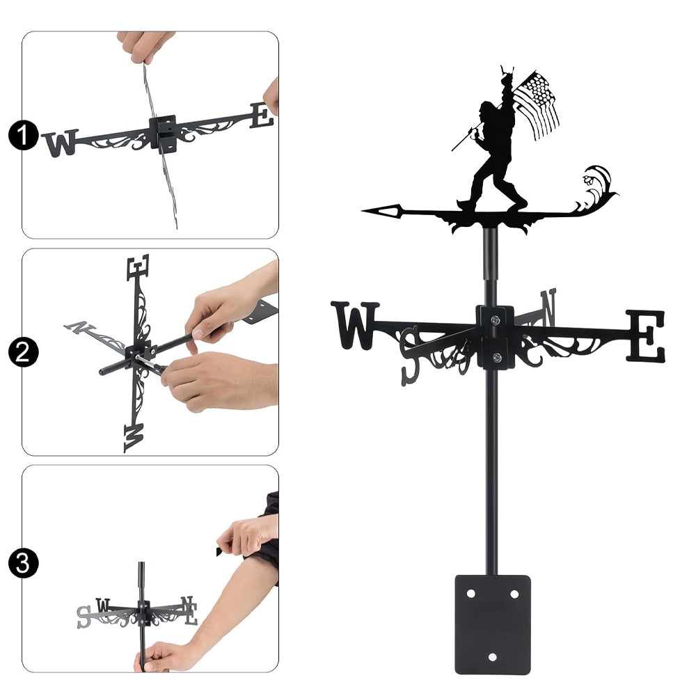 Bigfoot freedom flag metal weather vane with directional arrows and mounting rod, outdoor roof and garden decoration