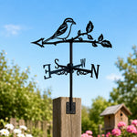 Bird on branch metal weather vane with directional arrows and mounting rod, outdoor roof and garden decoration