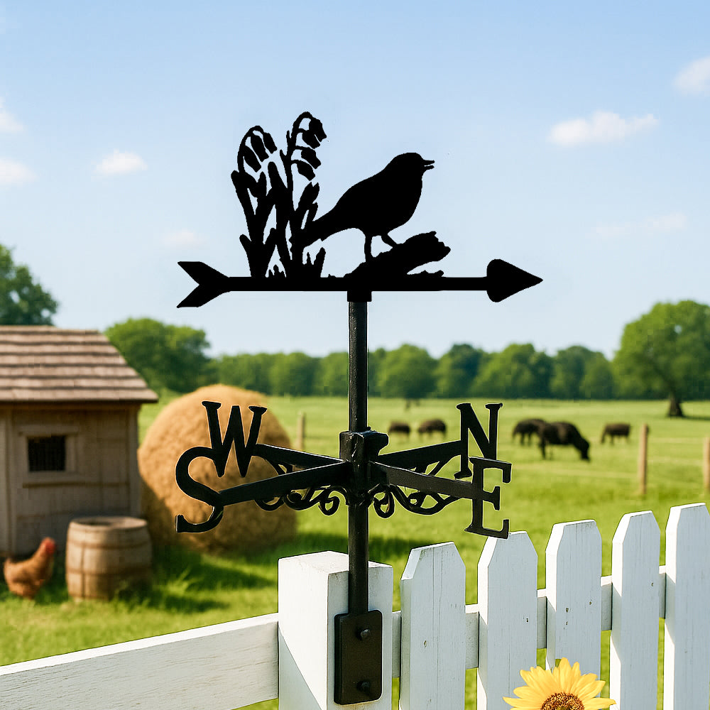 Birds and flowers metal weather vane with directional arrows and mounting rod, outdoor roof and garden decoration