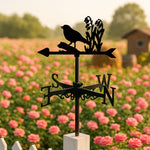 Birds and flowers metal weather vane with directional arrows and mounting rod, outdoor roof and garden decoration