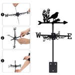 Birds and flowers metal weather vane with directional arrows and mounting rod, outdoor roof and garden decoration