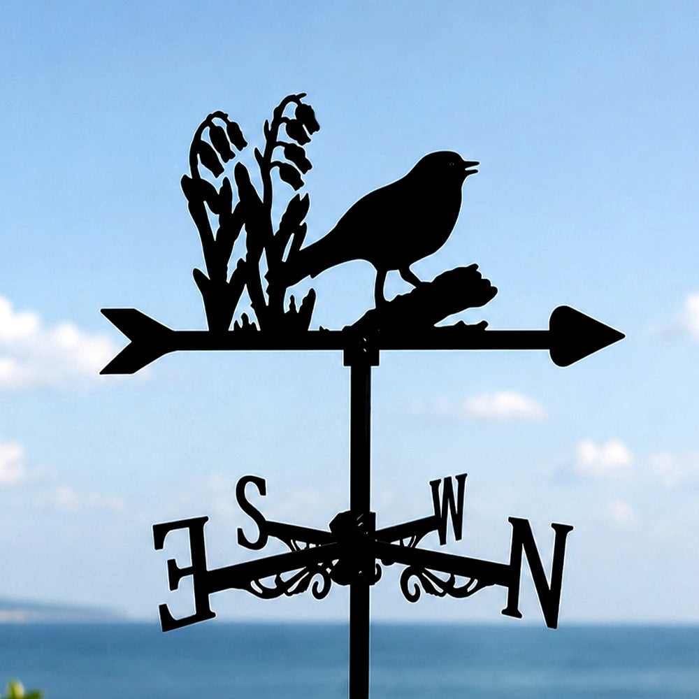 Birds and flowers metal weather vane with directional arrows and mounting rod, outdoor roof and garden decoration