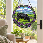 Black angus cattle stained glass suncatcher window hanging, suitable for home and garden decoration