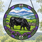 Black angus cattle stained glass suncatcher window hanging, suitable for home and garden decoration