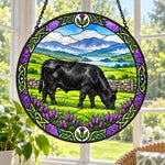 Black angus cattle stained glass suncatcher window hanging, suitable for home and garden decoration