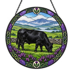 Black angus cattle stained glass suncatcher window hanging, suitable for home and garden decoration