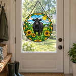 Black angus cattle stained glass suncatcher window hanging, suitable for home and garden decoration