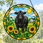 Black angus cattle stained glass suncatcher window hanging, suitable for home and garden decoration