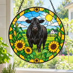 Black angus cattle stained glass suncatcher window hanging, suitable for home and garden decoration