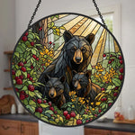 Black bear family stained glass suncatcher window hanging, suitable for home and garden decoration