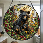 Black bear family stained glass suncatcher window hanging, suitable for home and garden decoration