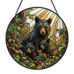 Black bear family stained glass suncatcher window hanging, suitable for home and garden decoration