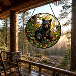 Black bear family stained glass suncatcher window hanging, suitable for home and garden decoration