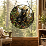 Black bear family stained glass suncatcher window hanging, suitable for home and garden decoration