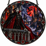 Blood Moon Castle Vampire Halloween stained glass suncatcher window hanging, suitable for home and garden decoration