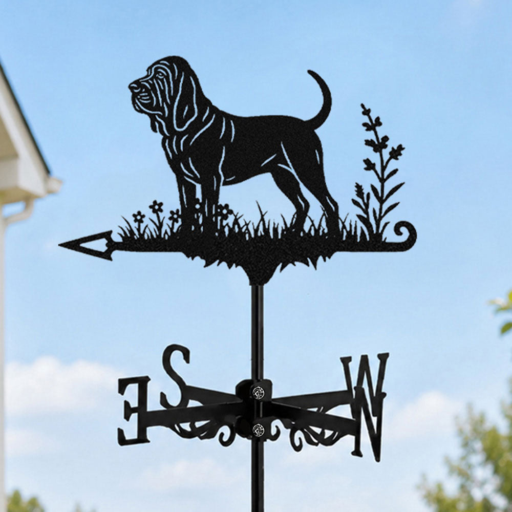 Bloodhound metal weather vane with directional arrows and mounting rod, outdoor roof and garden decoration