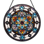 Blue mandala kaleidoscope stained glass suncatcher window hanging, suitable for home and garden decoration