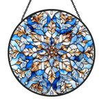 Blue mandala snowflake stained glass suncatcher window hanging, suitable for home and garden decoration