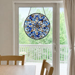 Blue mandala snowflake stained glass suncatcher window hanging, suitable for home and garden decoration