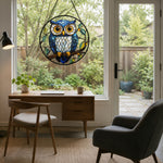 Blue owl stained glass suncatcher window hanging, suitable for home and garden decoration