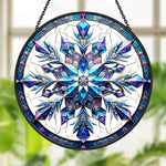 Blue snowflake stained glass suncatcher window hanging, suitable for home and garden decoration