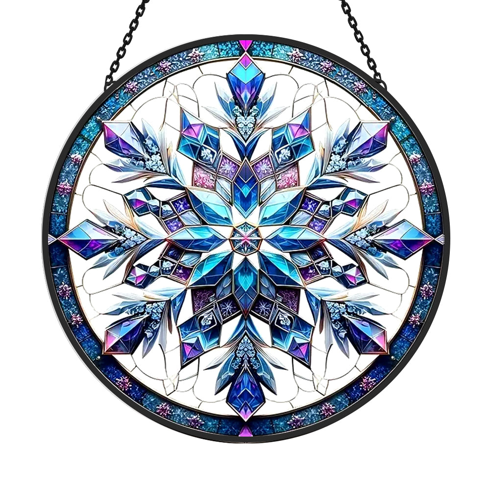Blue snowflake stained glass suncatcher window hanging, suitable for home and garden decoration