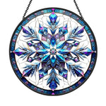Blue snowflake stained glass suncatcher window hanging, suitable for home and garden decoration