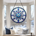 Blue snowflake stained glass suncatcher window hanging, suitable for home and garden decoration