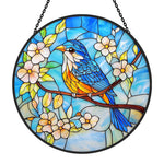 bluebird on blossom branch stained Bluebird on blossom branch stained glass suncatcher window hanging, suitable for home and garden decoration
