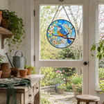 Bluebird on blossom branch stained glass suncatcher window hanging, suitable for home and garden decoration