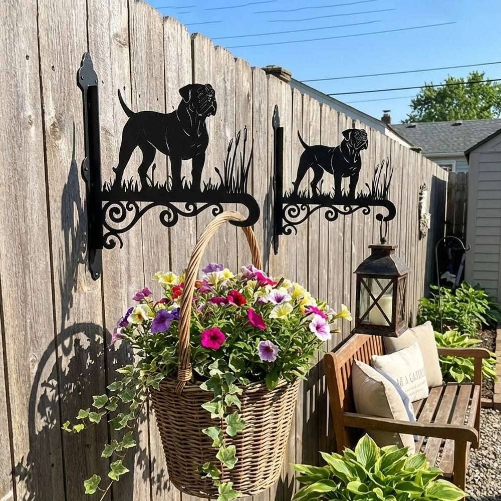 Boerboel metal hanging basket bracket mounted on outdoor wall for plant decoration