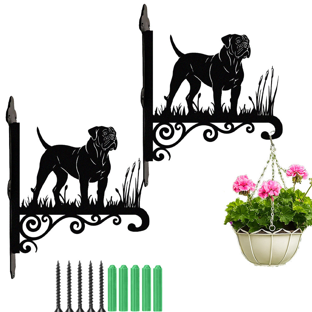 Boerboel metal hanging basket bracket mounted on outdoor wall for plant decoration