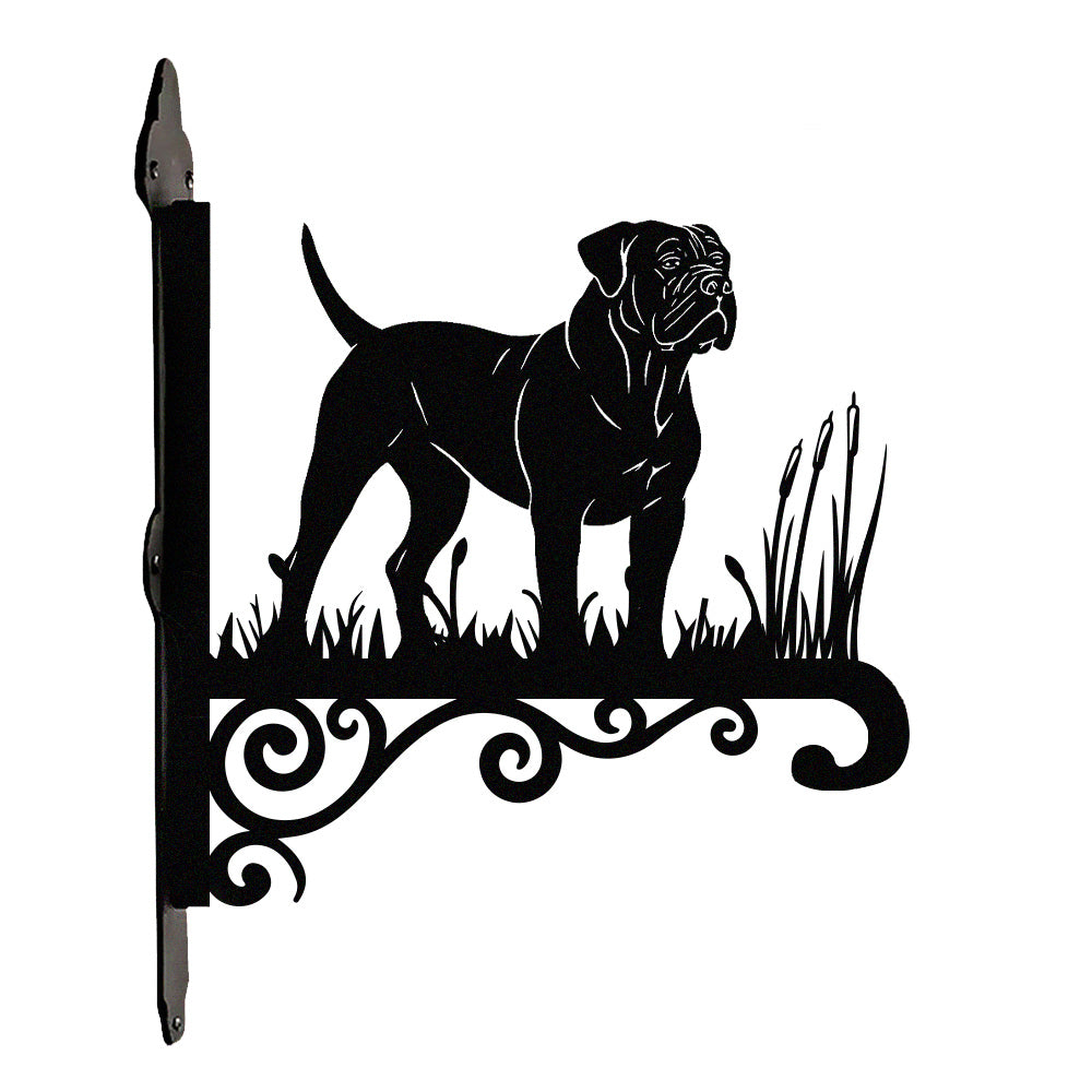 Boerboel metal hanging basket bracket mounted on outdoor wall for plant decoration
