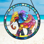 Boho elephant stained glass suncatcher window hanging, suitable for home and garden decoration