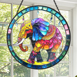 Boho elephant stained glass suncatcher window hanging, suitable for home and garden decoration