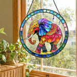 Boho elephant stained glass suncatcher window hanging, suitable for home and garden decoration