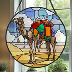 Boho tasseled camel stained glass suncatcher window hanging, suitable for home and garden decoration