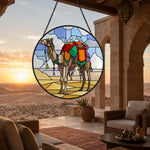 Boho tasseled camel stained glass suncatcher window hanging, suitable for home and garden decoration