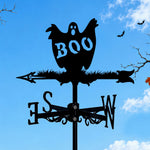 Boo ghost metal weather vane with directional arrows and mounting rod, outdoor roof and garden decoration