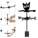 Boo ghost metal weather vane with directional arrows and mounting rod, outdoor roof and garden decoration