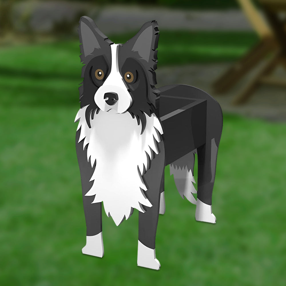 Full-body view of the Border Collie dog planter
